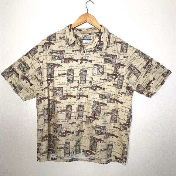 Columbia River Lodge Button Front Fish Fishing Shirt Mens Size Large Vacation - Picture 1 of 6